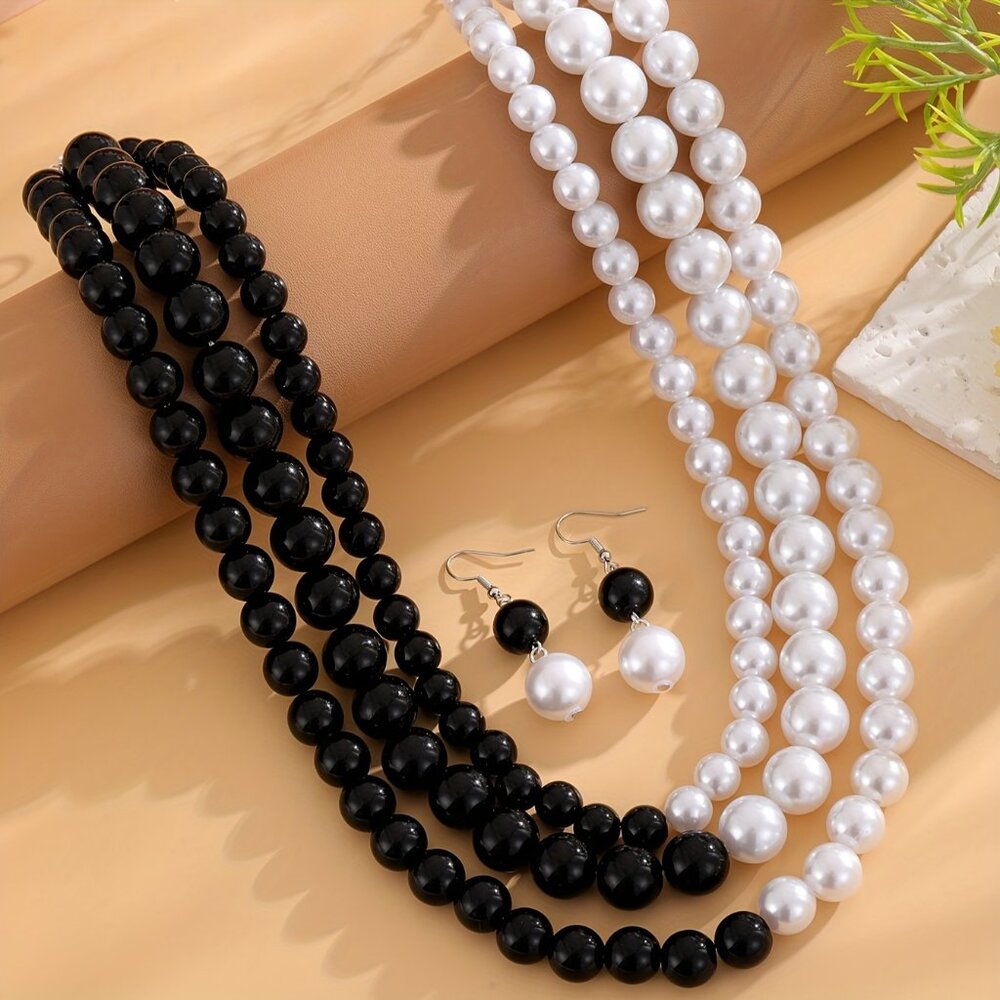 Elegant Black and White Necklace with Beaded Strands - Picture 5 of 12